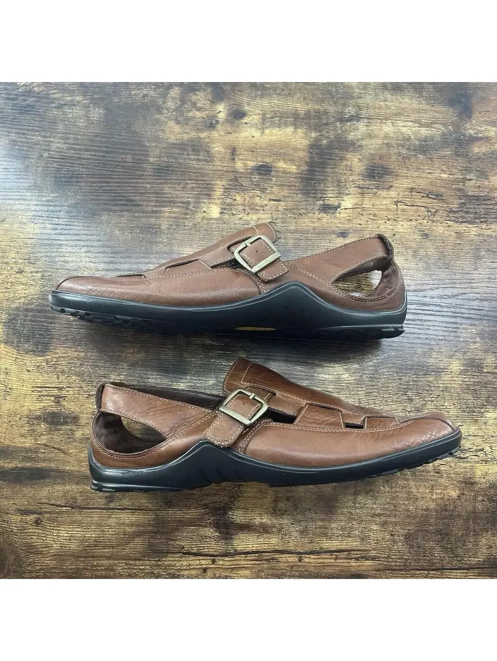 Cole Haan‎ Brown Leather Fisherman Sandals Shoes Buckle Vibram Soles Size 10.5M
